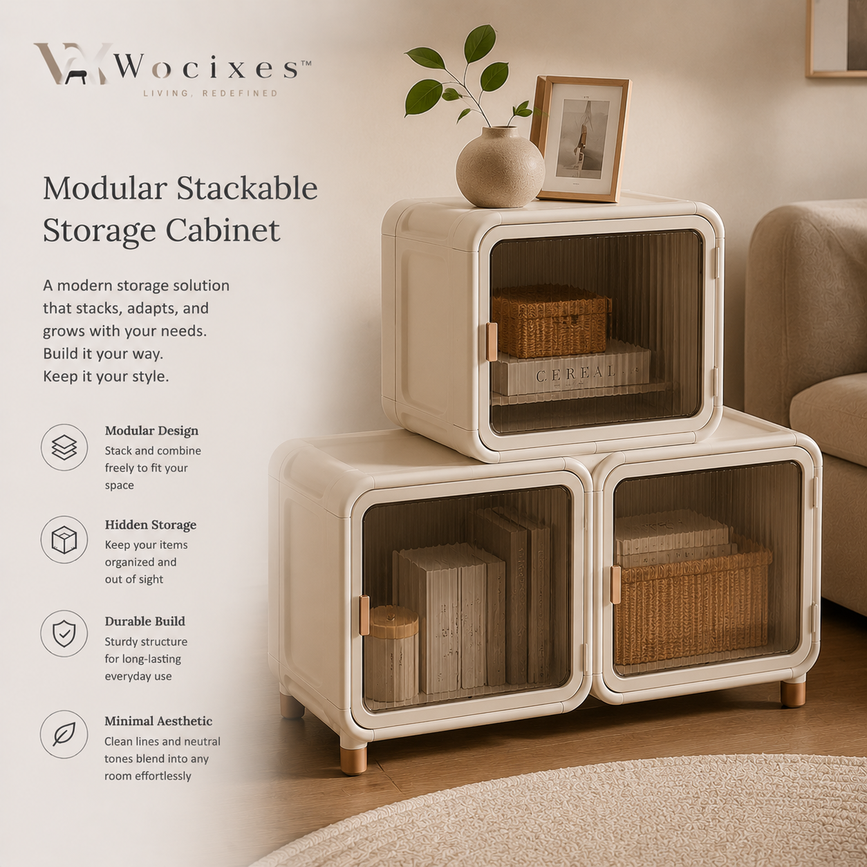 Wocixes™ ModuLuxe Stackable Storage Cabinet System